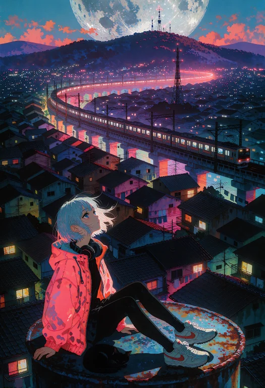 A Dreamy Cel-shaded Anime Illustration Of A Young Woman On A...
