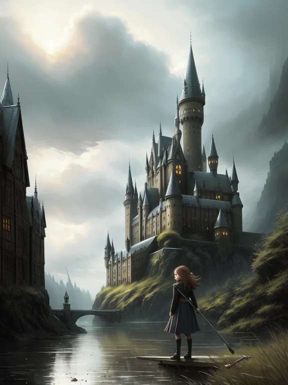 Hermione Granger Flies On A Broomstick, Hall At Hogwarts On...
