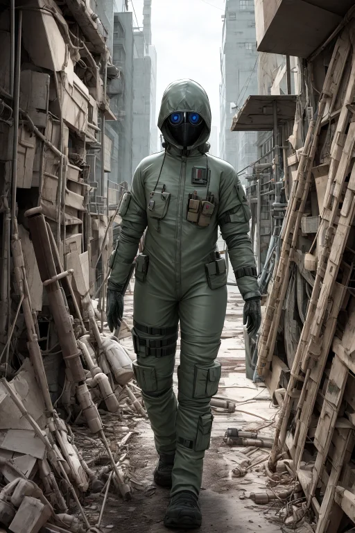 Person In Biological Protection Suit Exploring A Dystopian W...
