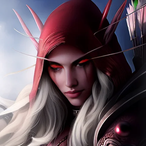 Lorasylvanaswindrunner-0000061 A Portrait Paiting Of Sylvana... — Stable Diffusion AI Prompt: a portrait paiting of sylvanas windrunner, girl archer, red eyes, female face