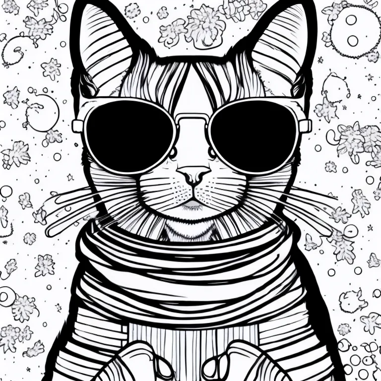 Cat Wearing Sunglasses Colr001, Vector Art, White Background...