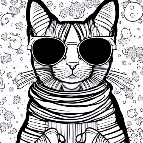Cat Wearing Sunglasses Colr001, Vector Art, White Background... — Stable Diffusion AI Prompt: cat wearing sunglasses COLR_001, vector art, white background, coloring book, li...