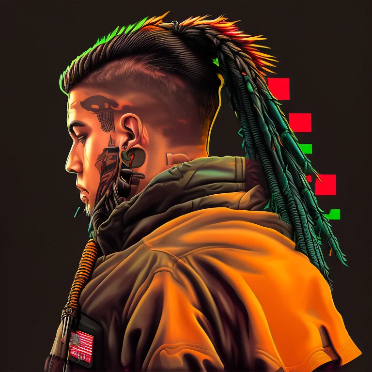 The Digital Painting Of A Man With A Mohawk And A Tattoo On...