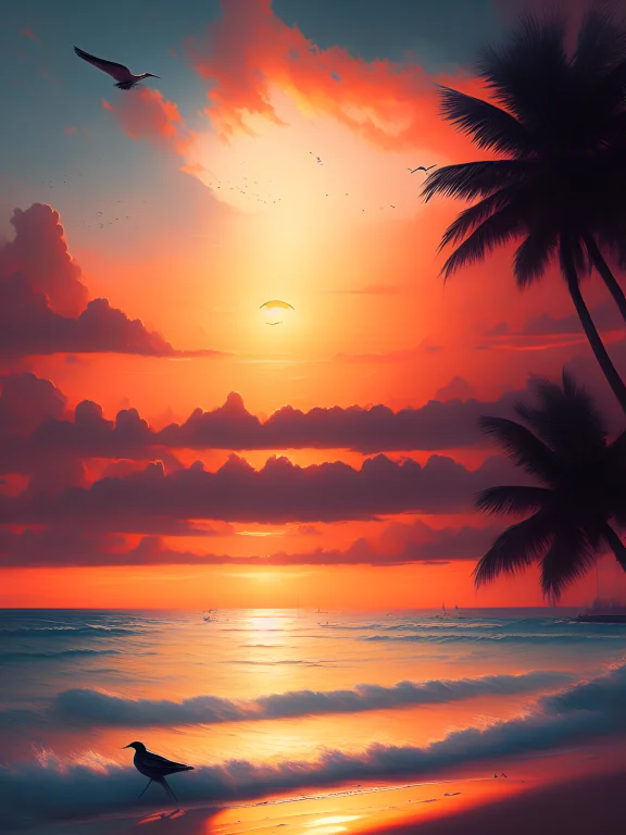 Dreamlikeart A Painting Of A Beautiful Paradise Sunset Beach...