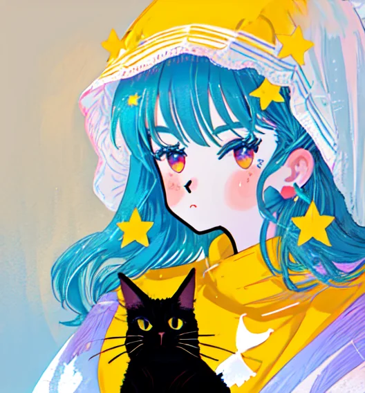 Gooddaygirl, 1girl, Portrait, Star Symbol, Cat