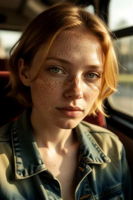 Pretty Woman With Scattered Freckles, Tired-soft Green Eyes,...