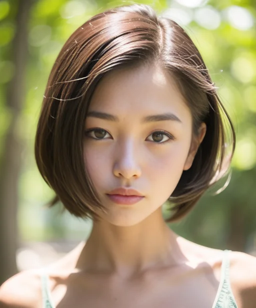 Japanese Girl, Sunny, Forest, Cheongsam, Very Short Hair, Cl...