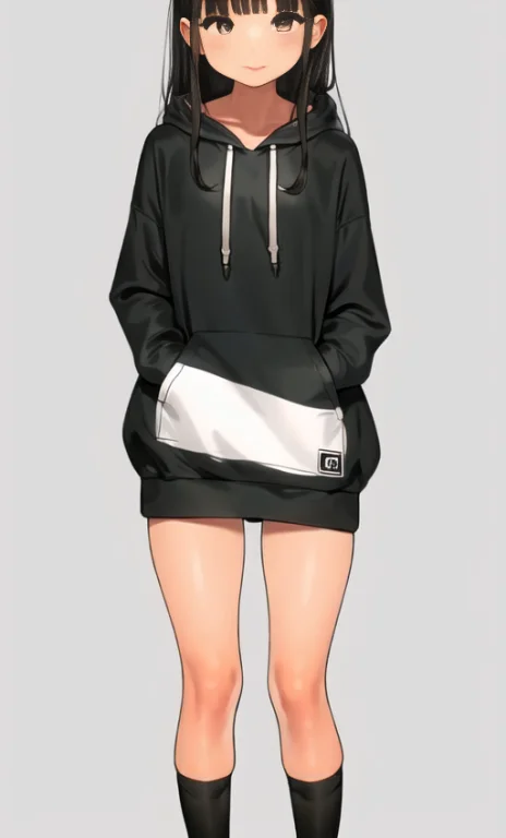 Chibi Girl With Long Hair Wearing An Oversized Hoodie And Th...