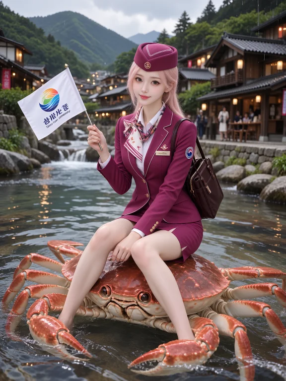 A Korean Young Woman Wearing Carmine Travel Attendant Unifor...