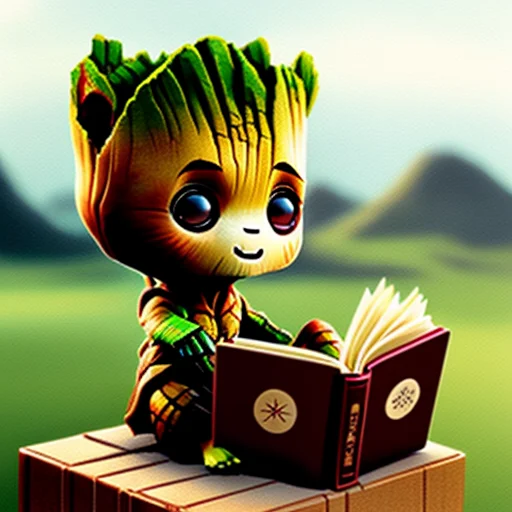 Chibisjstyle1.1 Baby Groot Reading A Book, Cute, By Greg Rut...
