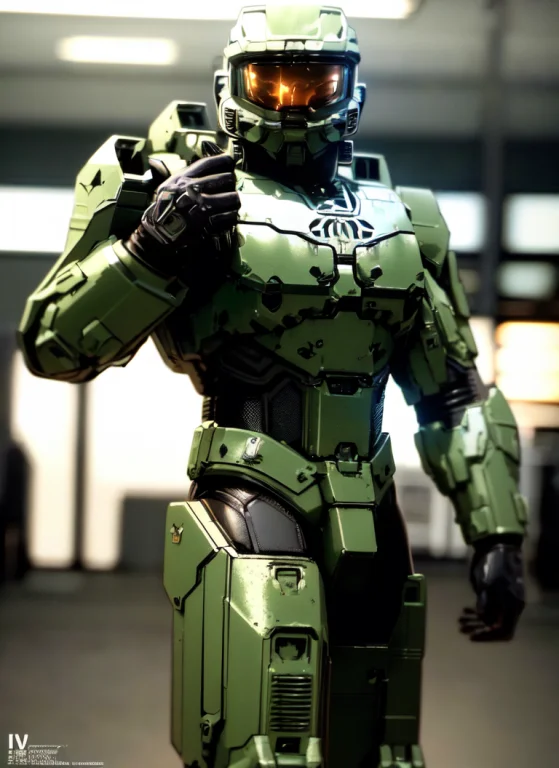 Best Quality, 1boy, Cowboy Shot Of Master Chief Walking Thro...