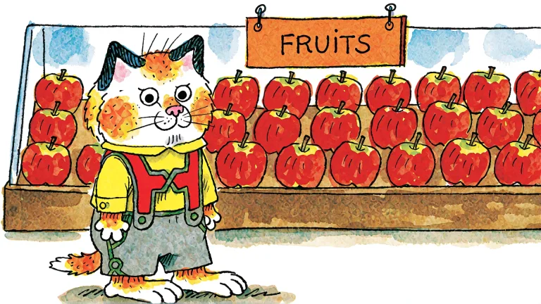 A Cartoon Cat Wearing A Yellow Shirt, Red Suspenders, And Gr...