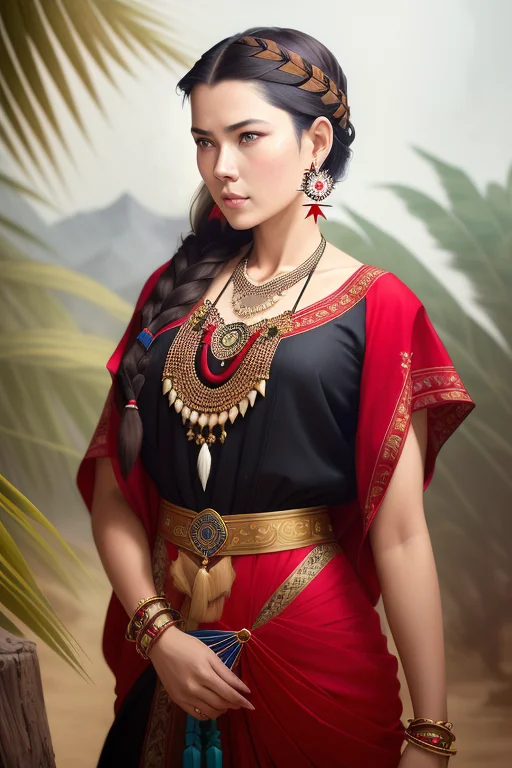 Modelshoot Style Fromtop1.3, Red Tribal Clothing, Cloudysky,...