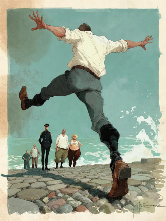 Bradhamel Art Style. A Dynamic Illustration Of A Man In Mid-...