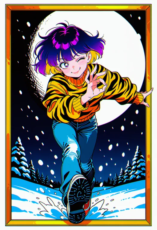 Masterpiece, Vibrant 1990s Retro-anime Frame Of A Girl With...