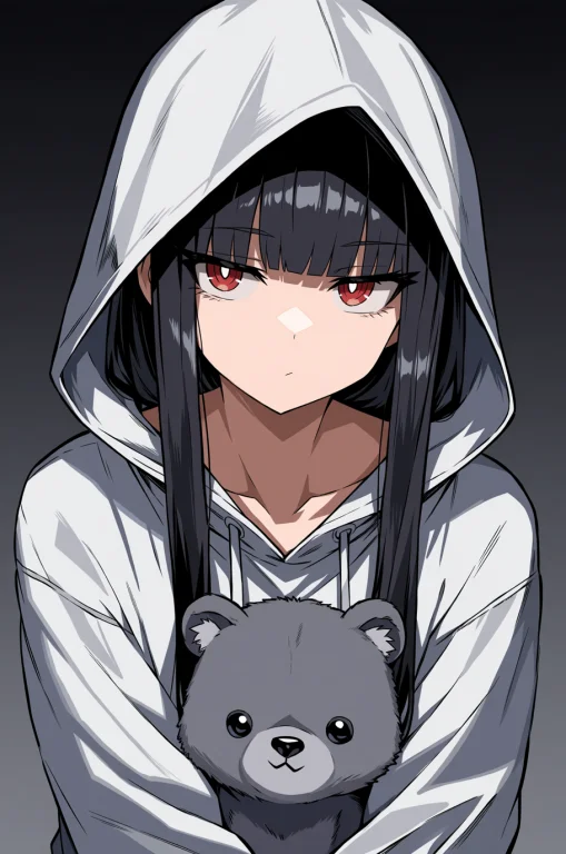 Masterpiece, Best Quality,, 1girl, Hood, Black Hair, Solo, S...