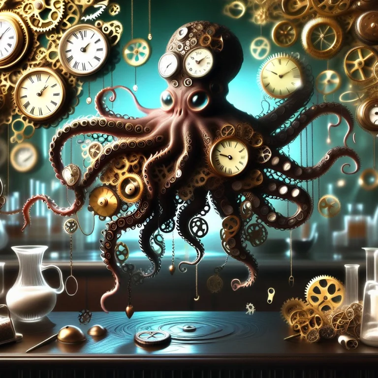 A Cheerful Victorian Clockwork Octopus Working As A Steampun...