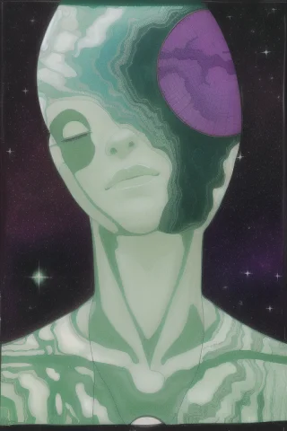 A Green Marble Planet 1.2 Floating In Outer Space, Nebula, G... — Stable Diffusion AI Prompt: a (green marble planet :1.2) floating in outer space, nebula, galaxy detailed, i...