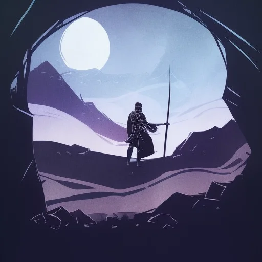 Darkflatartai A Man With A Spear Looking Out Over A Landscap...