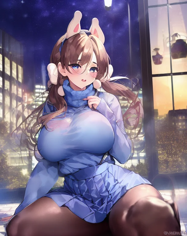Masterpiece, 1girl, Kazekuramoe, Glasses, Blue Turtleneck Sh...