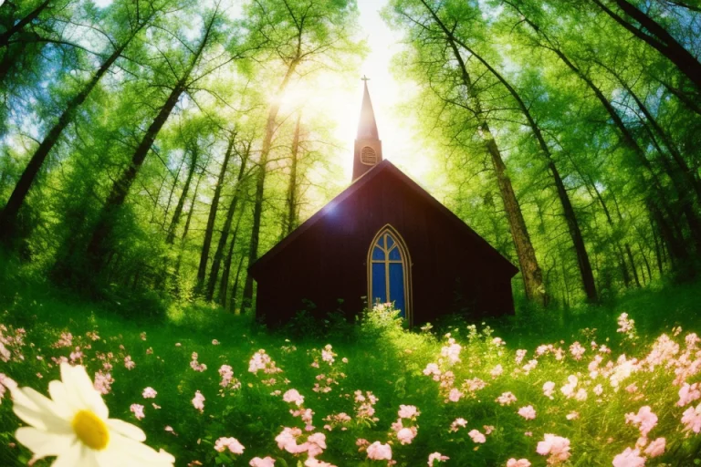 Lomo Style Fisheye Photograph Of A Church In The Forest Clea...