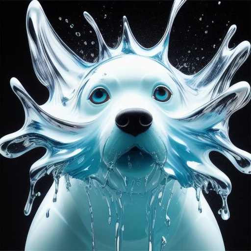 A Dog Made Of Liquid Splashes, Merging, Melting, Splashing,...