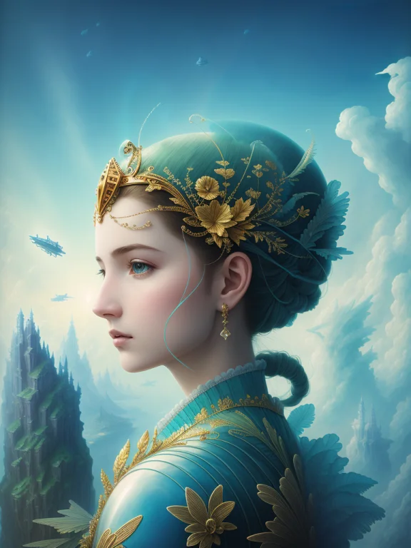 European Flying Girl In Clouds, Tight Soft Light Suit Zdzisl...