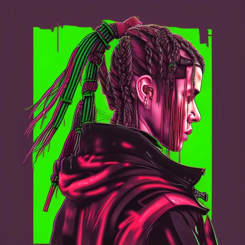 A Digital Illustration Of A Drawing Of A Person With Green E... — Stable Diffusion AI Prompt: a digital illustration of a drawing of a person with green eyes and a black back...