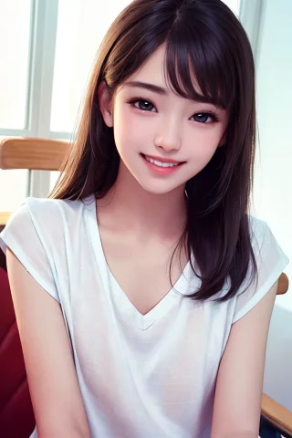 Masterpiece, Best Quality, Photorealistic, 1girl, Smile, Tee... — Stable Diffusion AI Prompt: masterpiece, best quality, photorealistic, 1girl, smile, teeth, flat bangs, stun...