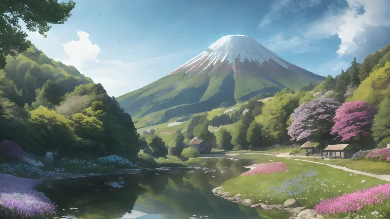 Beautiful Scenery Of A Hilltop Mountain, A Babbling Brook Fr...