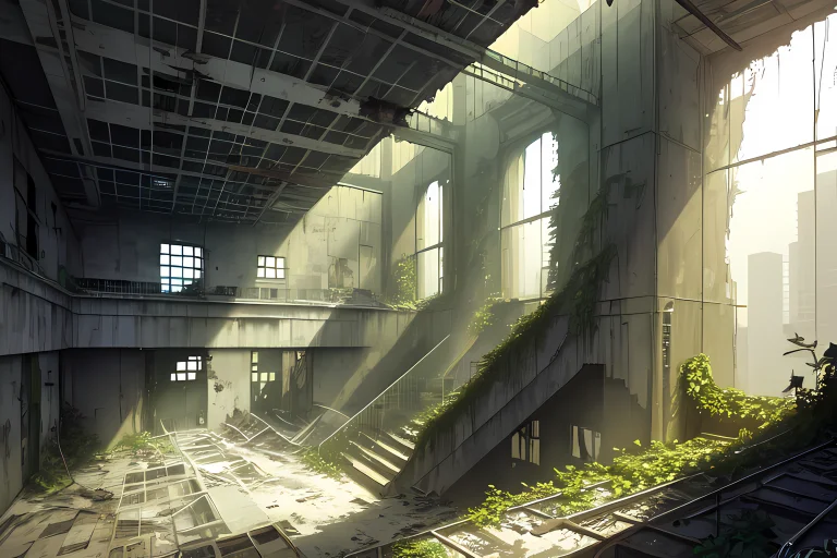 Abandoned Broken Window Concrete Day Dilapidated Escalator F...