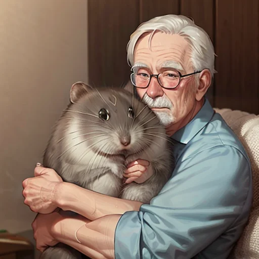 The Old Man Cuddling Big Hamster,lorahamster1,