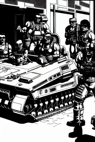 Theoldshadowrunstyles1.0 A Cyberpunk Gang On Op Of A Hover T... — Stable Diffusion AI Prompt: (TheOldShadowrunStyles:1.0) a cyberpunk gang on op of a hover tank
