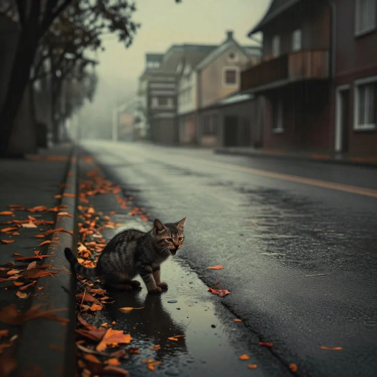 An Abandoned Kitten Is Meowing By The Side Of The Road, Mela...