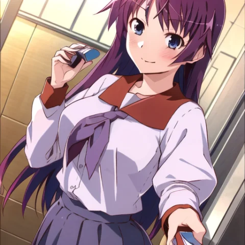 Senjohitagi, 1girl, Solo, Purplehair, Longhair, Lookingatvie... — Stable Diffusion AI Prompt: Senjo_Hitagi, 1girl, solo, purple_hair, long_hair, looking_at_viewer, blue_eyes,...