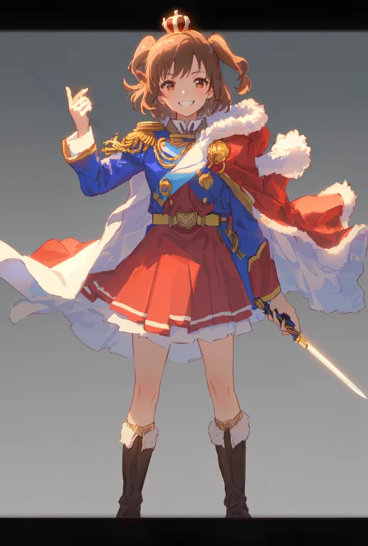 1girl, Boots, Browneyes, Brownhair, Cape, Epaulettes, Fur-tr...