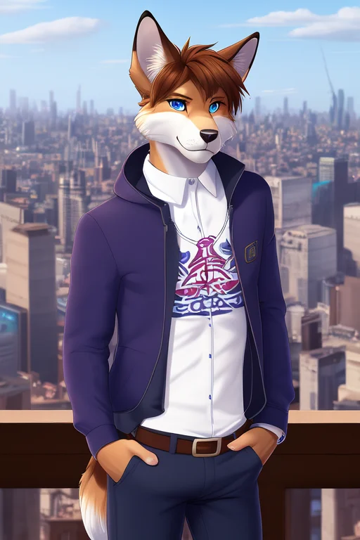 Anthro, Solo Focus, Mammal, City, Hair, Male, Clothing, Cani...