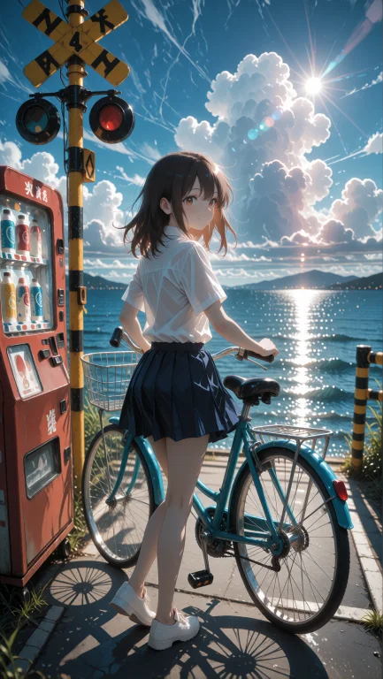 A Japanese High School Girl In A White Summer Uniform Shirt...