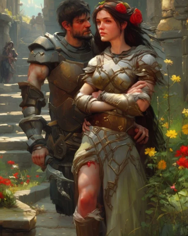 Medieval Knight Looks Lovingly At His Beautiful His Wife, By...