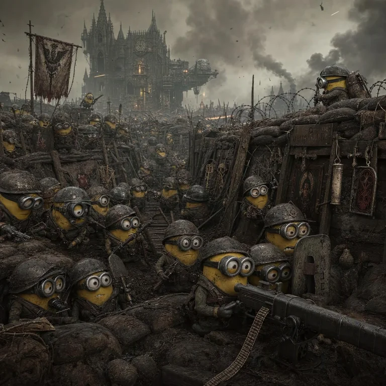 A Large Squad Of Minions From Despicable Me Fighting As Sold...