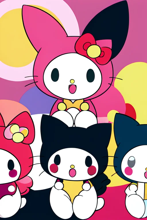 Multicharacter Colorfull Background Of 3 Girls Mymelody, Hll...