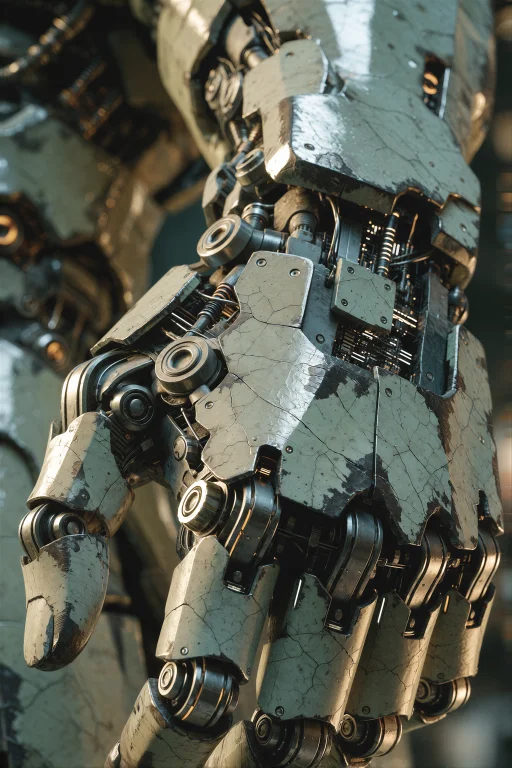A Close-up Of A Cybernetic Hand Gripping A Jagged Metal Surf...