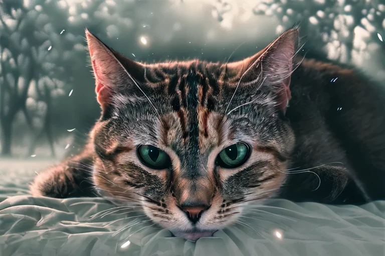 Closeup Portrait Of Nkoctst Cat In A Misty Field, Dream Land...