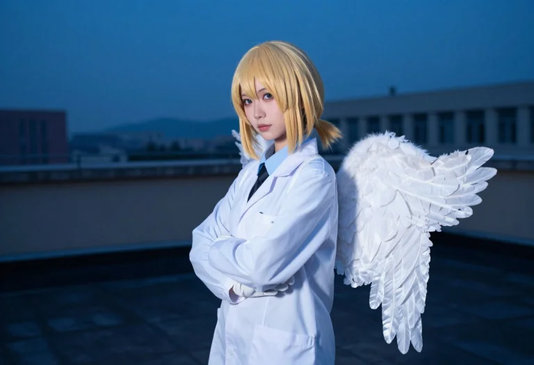 1girl, Bob Cut, Blonde Hair, Side Ponytail, Sharp Eyes, Lab...