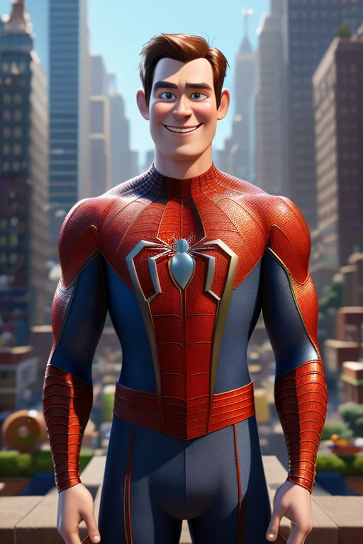 Pixarstyle1.25 A Waist-length Portrait Of Spiderman, Smile,...