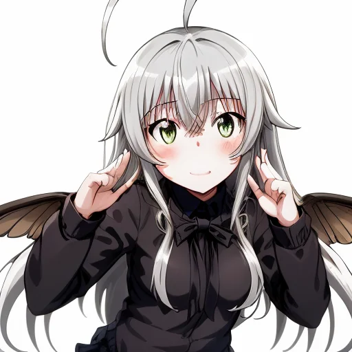 Loranyaruko1, 1 Girl Wings Silver Hair, Long Hair, Long Slee...