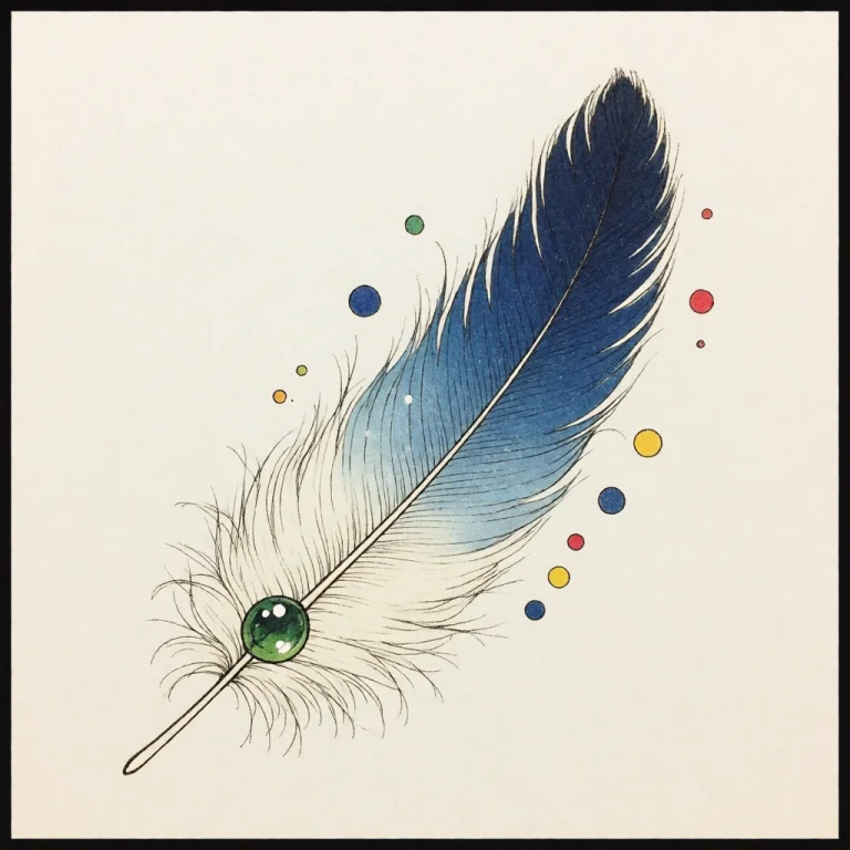 Arsmjstyle, Delicate Whimsy, The Image Shows A Blue Feather...