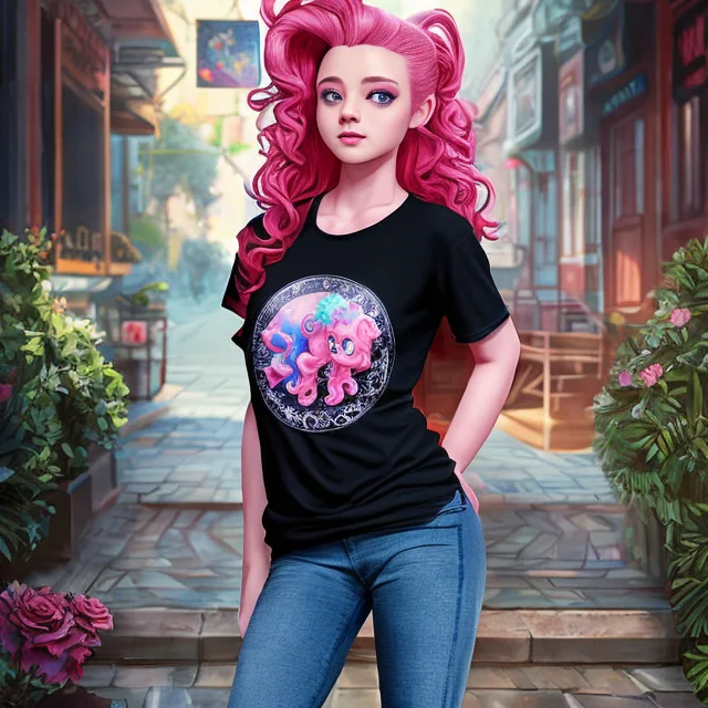 Pinkie Pie Wearing A T-shirt And Jeans, Centered, Intricatel...