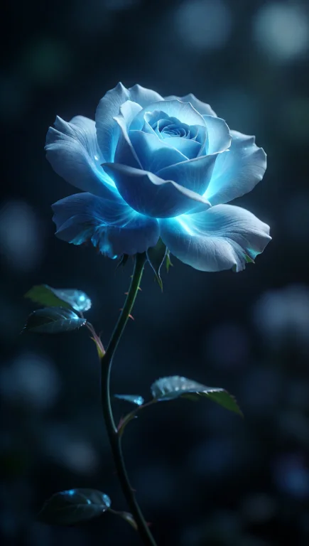 A Single Photorealistic Close-up Shot Of A Rose With Glowing...