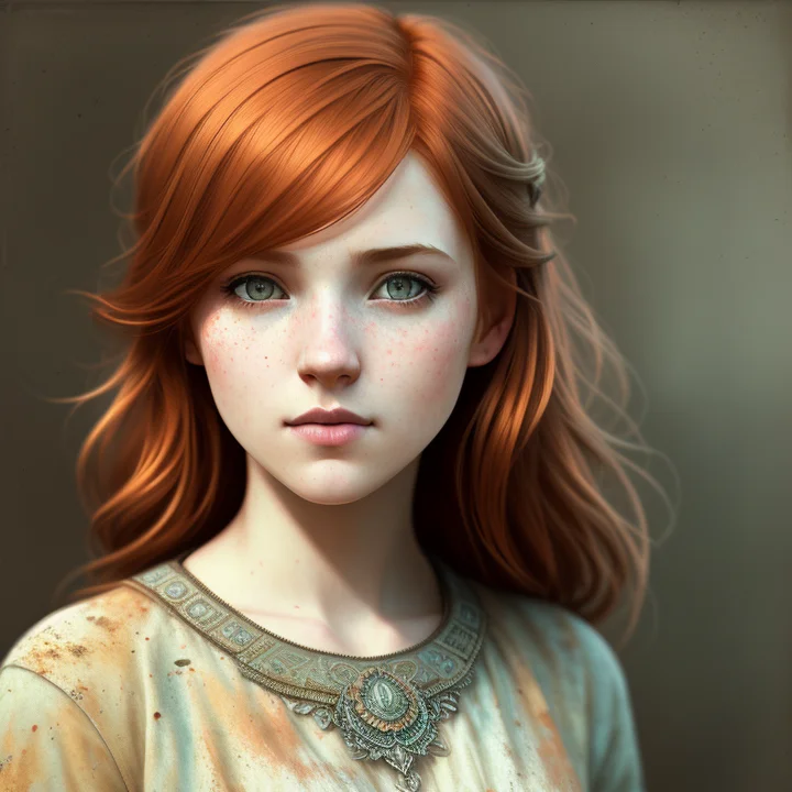 Redhead Girl,, Epic Realistic, Faded, Neutral Colors, Art, H...